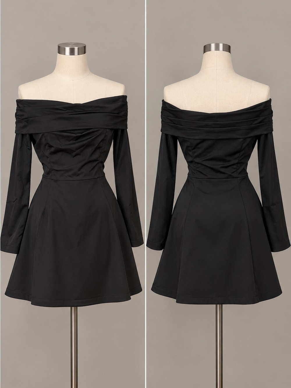 Commense Black Off-Shoulder Long-Sleeve Mini Dress XS